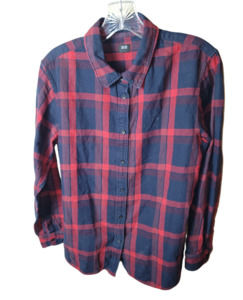 Uniqlo Women's Red & Blue Button Down Flannel Long Sleeve Size L Collard Shirt